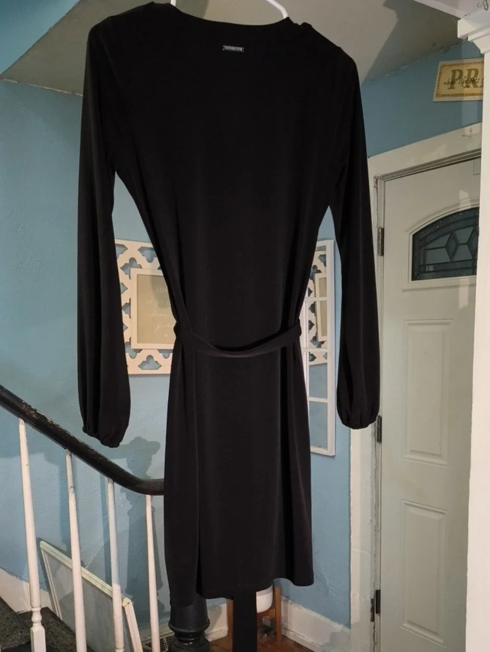 Michael Michael Kors Black Long-Sleeve Zip Front Dress with Waist Tie